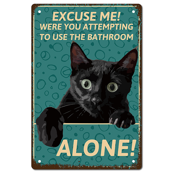 PandaHall Iron Sign Posters, for Home Wall Decoration, Rectangle with Word Excuse Me Were You Attempting To Use The Bathroom Alone, Cat...