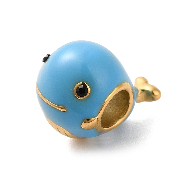 

PandaHall Ion Plating(IP) 304 Stainless Steel Enamel European Beads, with Rhinestone, Large Hole Beads, Dolphin, Golden, 14x10.5x10.5mm..., Black