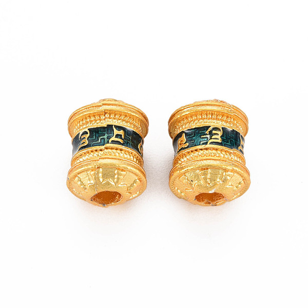 

PandaHall Rack Plating Alloy Enamel Beads, Cadmium Free & Nickel Free & Lead Free, Matte Gold Color, Column with Word Om Mani Padme Hum, for...