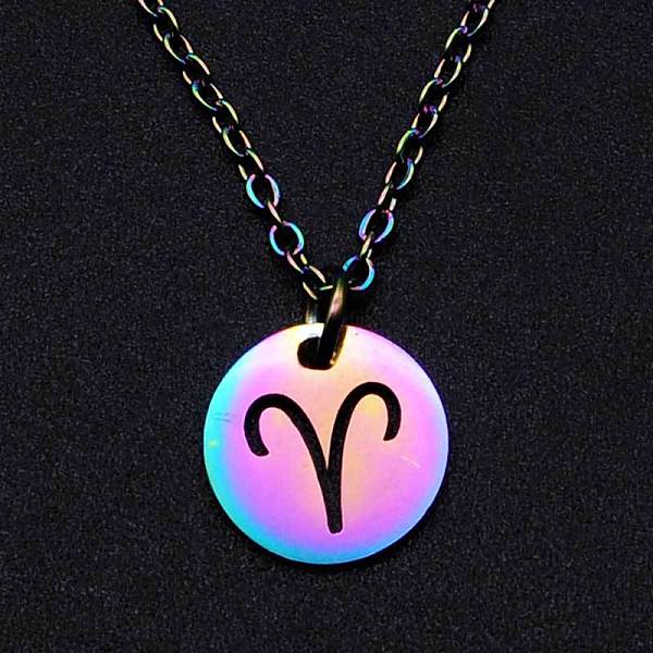 

PandaHall Rainbow Color Titanium Steel Constellation Pendant Necklace for Men Women, Aries, 15.75 inch(40cm) Titanium Steel Aries