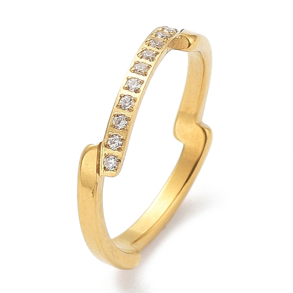 

PandaHall Ion Plating(IP) 304 Stainless Steel Wave Finger Ring with Cubic Zirconia, Golden, US Size 7(17.3mm) Stainless Steel+Cubic Zirconia