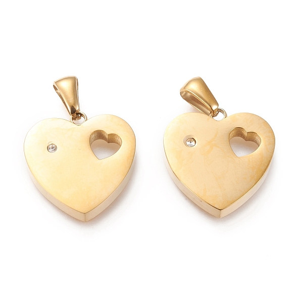 

PandaHall Valentine's Day Ion Plating(IP) 304 Stainless Steel Pendants, Cut-Out, with Rhinestone, Manual Polishing, Heart with Hollow Heart..., Clear