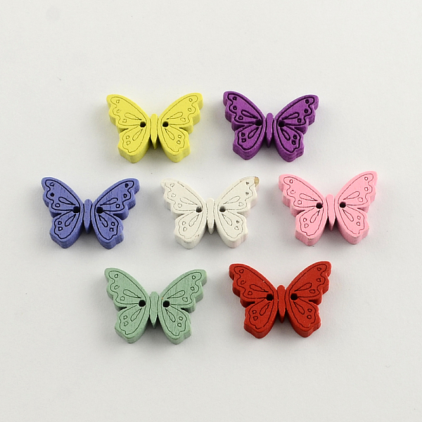 

PandaHall 2-Hole Dyed Wooden Buttons, Butterfly, Mixed Color, 18x24x3.5mm, Hole: 2mm Wood Butterfly Multicolor