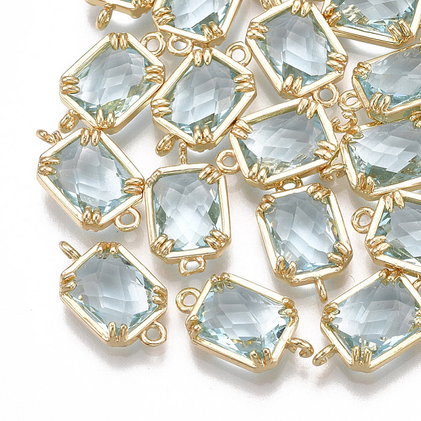 

PandaHall Glass Links connectors, with Brass Findings, Faceted, Rectangle, Golden, Pale Turquoise, 16x9x3.5mm, Hole: 1.2mm Glass Rectangle..., Cyan