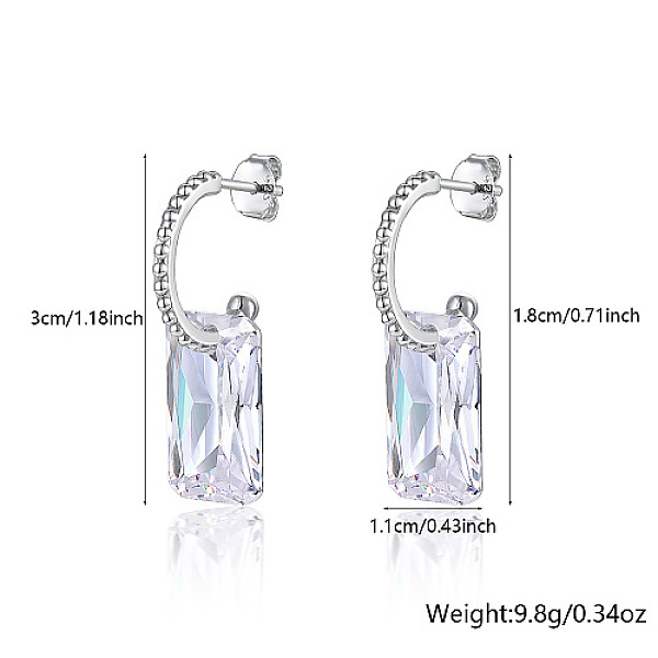 

PandaHall Rhodium Plated 925 Sterling Silver Half Hoop Earrings, Cubic Zirconia Rectangle Dangle Stud Earrings, with 925 Stamp, Platinum..., Clear