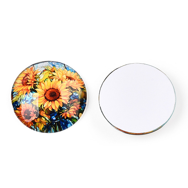 

PandaHall Glass Cabochons, Half Round with Sunflower Pattern, Gold, 35x9mm Glass Half Round Gold