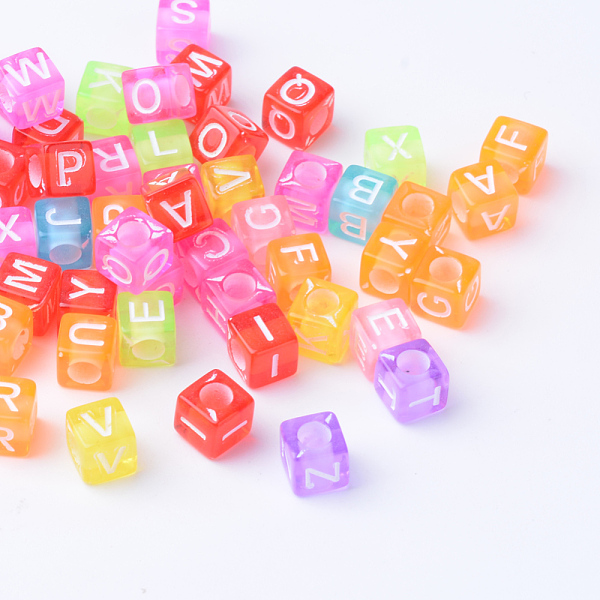 

PandaHall Transparent Acrylic Beads, Horizontal Hole, Cube with Letter, Mixed Color, 5.5~6x5.5~6x5.5~6mm, Hole: 3mm Acrylic Cube Multicolor
