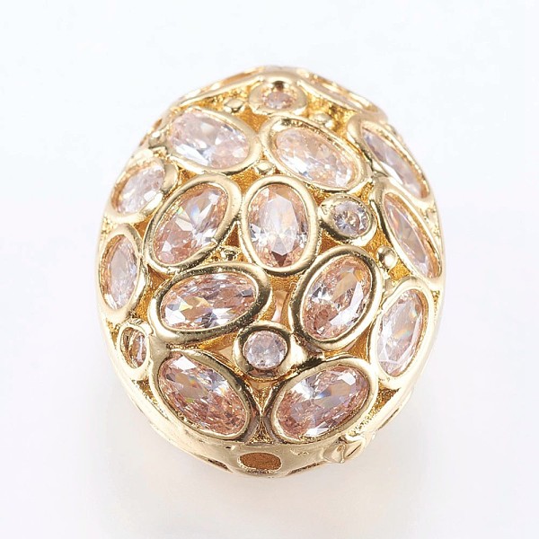 

PandaHall Brass Micro Pave Cubic Zirconia Beads, Oval, Golden, 22x17x10.5mm, Hole: 2mm Brass+Cubic Zirconia Oval
