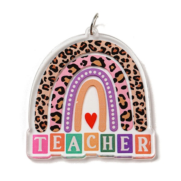

PandaHall Teachers' Day Double-Sided Printed Acrylic Pendants, with Iron Jump Ring, Rainbow, 41x38x3mm, Hole: 5.5mm Iron+Acrylic Rainbow