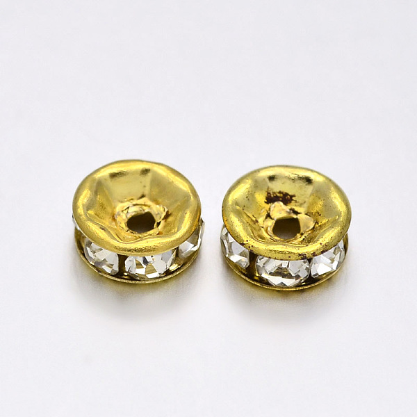 

PandaHall Flat Round Iron Rhinestone Spacer Beads, Golden, 6x3mm, Hole: 1mm Iron+Rhinestone Flat Round Clear
