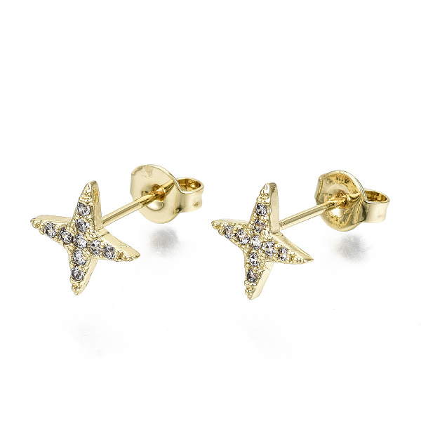 

PandaHall Brass Micro Pave Clear Cubic Zirconia Stud Earrings, with Ear Nuts, Nickel Free, Star, Real 16K Gold Plated, 9x9mm, Pin: 0.8mm...