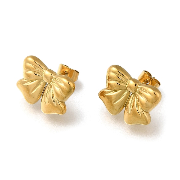 

PandaHall 304 Stainless Steel Stud Earrings for Women, Bowknot, Real 18K Gold Plated, 11.5x15mm 304 Stainless Steel Bowknot