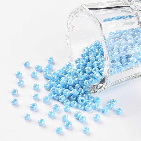 

PandaHall (Repacking Service Available) Glass Seed Beads, Opaque Colors Lustered, Round, Light Cyan, 6/0, 4mm, Hole: 1mm, about 12g/bag...