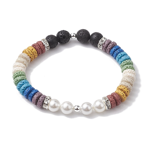 

PandaHall Disc 7-Color Natural Lava Rock & 8mm Round Shell Pearl Beaded Stretch Bracelets for Women Men, Colorful, 1/4 inch(0.8cm), Inner...