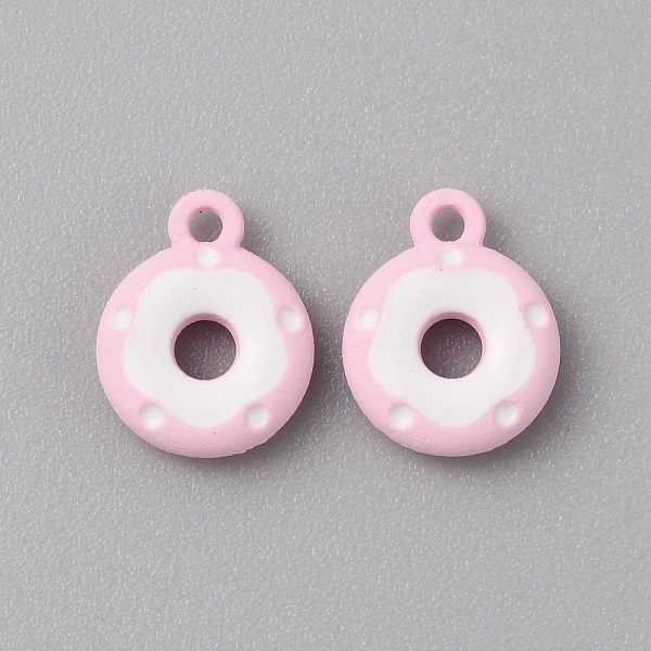 

PandaHall Frosted Painted Colored Alloy Pendants, Doughnut, Pink, 12.5x10x3mm, Hole: 1.5mm Alloy Flat Round Pink
