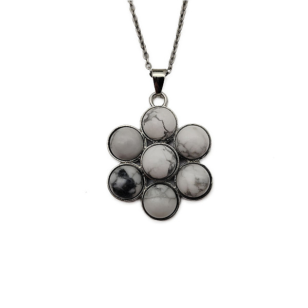 

PandaHall Natural Black Silk Stone/Netstone Flower Pendant Necklace Netstone
