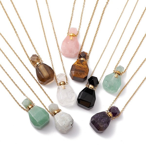 

PandaHall Openable Faceted Natural & Synthetic Mixed Stone Perfume Bottle Pendant Necklaces for Women, 304 Stainless Steel Cable Chain...
