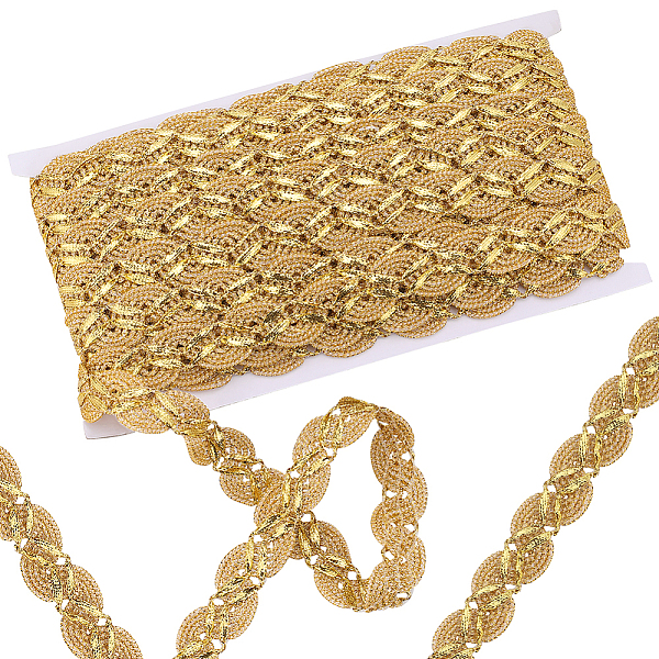 

PandaHall Polyester Wave Lace Ribbon, Wave Edge Lace Trim, Clothes Accessories, Flat, Goldenrod, 7/8 inch(21mm) Polyester None Gold