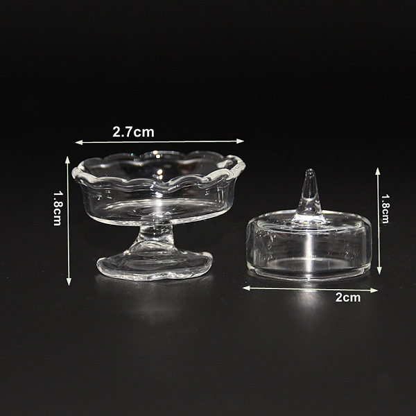 PandaHall Mini Glass Cake Tray with Lid, for Dollhouse Accessories Pretending Prop Decorations, Clear, 28mm Glass Tableware Clear