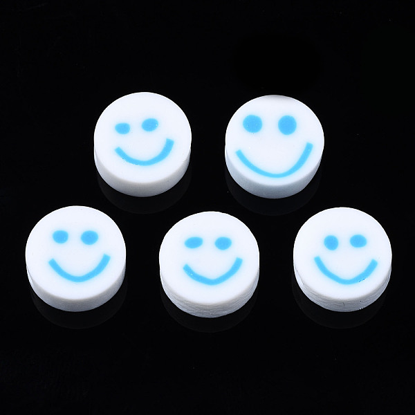 

PandaHall Handmade Polymer Clay Beads, for DIY Jewelry Crafts Supplies, Flat Round with Smiling Face, Deep Sky Blue, 10x4~4.5mm, Hole: 1.8mm...