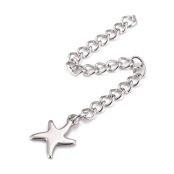 

PandaHall 304 Stainless Steel Chain Extender, Curb Chain, with 202 Stainless Steel Charms, Starfish, Stainless Steel Color, 60~71mm, Link...
