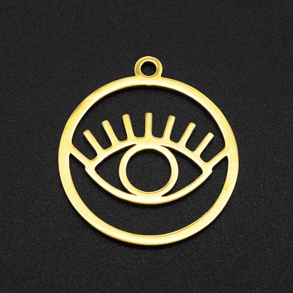 

PandaHall 201 Stainless Steel Pendants, Laser Cut, Hollow, Ring with Eye, Golden, 27x24x1mm, Hole: 2mm 201 Stainless Steel Eye