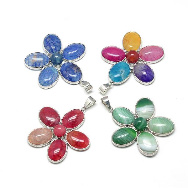 

PandaHall Natural Agate Big Pendants, with Brass Findings, Dyed, Flower, Platinum, 52~54x50~52x12mm, Hole: 9x6mm Natural Agate Flower