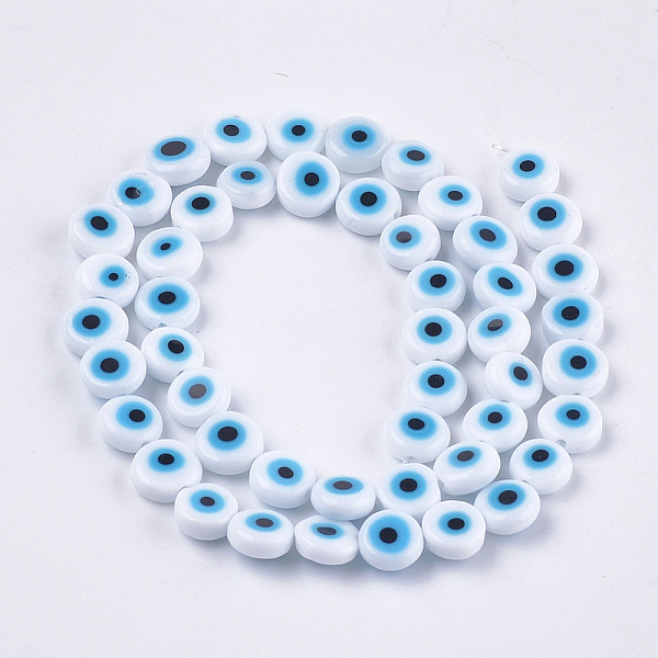 

PandaHall Handmade Evil Eye Lampwork Beads Strands, Flat Round, Creamy White, 7.5~8x3~4mm, Hole: 1mm, about 48pcs/strand, 13.7 inch~14.9...