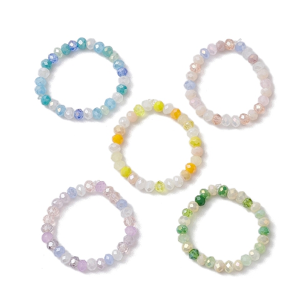 

PandaHall 5Pcs 5 Colors Electroplate Glass Stretch Rings, Rondelle, Mixed Color, Inner Diameter: 19mm, 1pc/color Glass Rondelle Multicolor