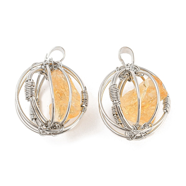 

PandaHall Natural Citrine Pendants, Ball Charms with Rack Plating Platinum Plated Brass Findings, Lead Free & Cadmium Free...