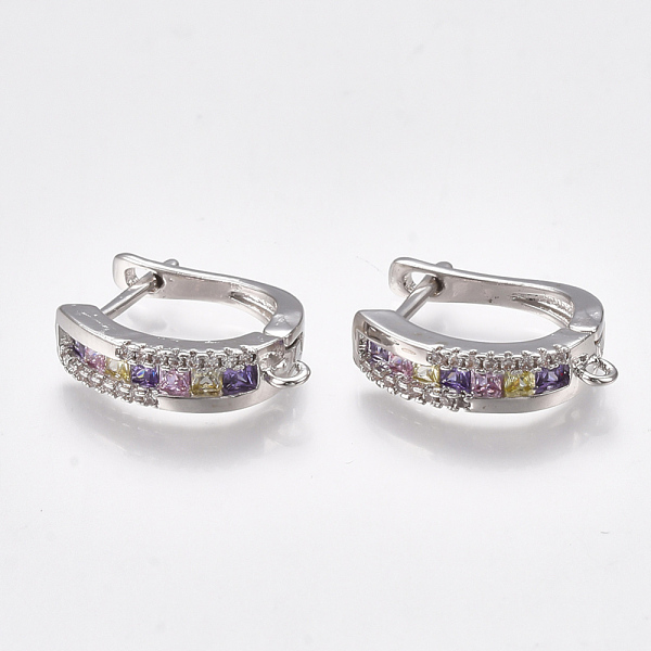 

PandaHall Brass Micro Pave Cubic Zirconia Hoop Earring Findings with Latch Back Closure, with Horizontal Loop, Platinum, 20x15x4.5mm, Hole...