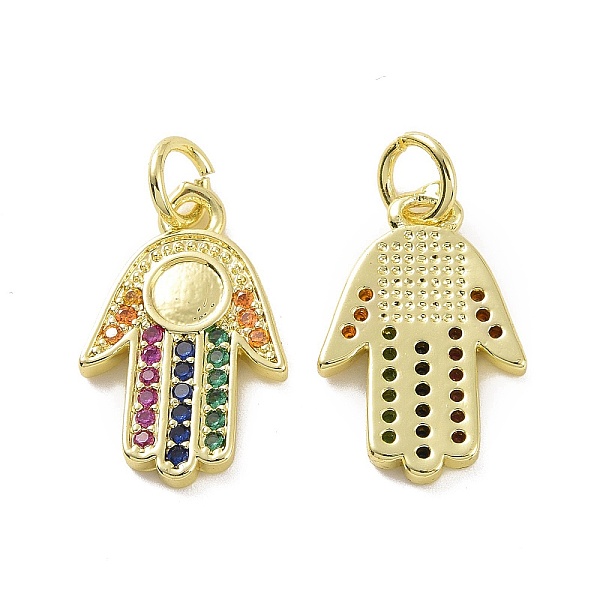 

PandaHall Brass Micro Pave Colorful Cubic Zirconia Pendant Cabochon Settings, with Jump Ring, Hamsa Hand/Hand of Fatima/Hand of Miriam...