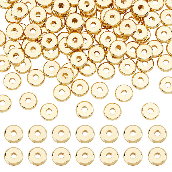 

PandaHall 150Pcs Brass Spacer Beads, Nickel Free, Flat Round, Real 18K Gold Plated, 7x1.5mm, Hole: 2mm Brass Flat Round