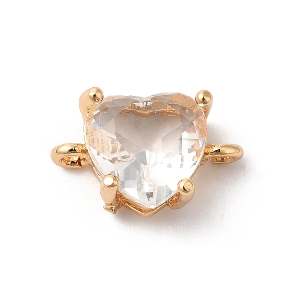 

PandaHall Brass Pave Glass Connector Charms, Heart Links, Golden, Clear, 8x12x5mm, Hole: 1.2mm Brass+Glass Heart Clear