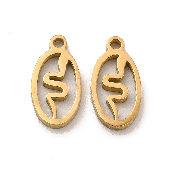

PandaHall Ion Plating(IP) 304 Stainless Steel Charms, Laser Cut, Oval with Snake, Golden, 13x7x1.5mm, Hole: 1.4mm 304 Stainless Steel Oval
