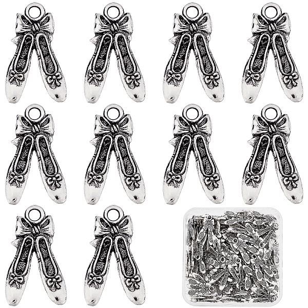 

PandaHall SUNNYCLUE 1 Box 100Pcs Tibetan Style Alloy Pendants Ballet Dance with Bowknot Slippers Shoes Charm Pendants Bulk Silver for...