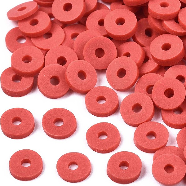 

PandaHall Handmade Polymer Clay Beads, Disc/Flat Round, Heishi Beads, Red, 6x1mm, Hole: 2mm, about 23500pcs/1000g Polymer Clay Disc Red