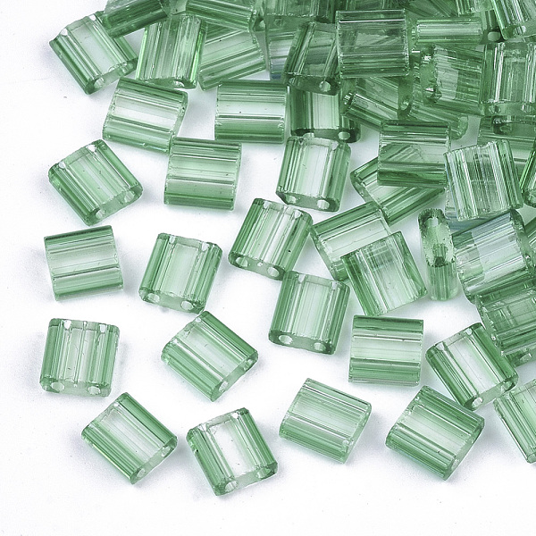 

PandaHall 2-Hole Glass Seed Beads, Striped Seed Beads, Transparent Colours, Two Tone, Rectangle, Lime Green, 5x4.5~5.5x2~2.5mm, Hole...