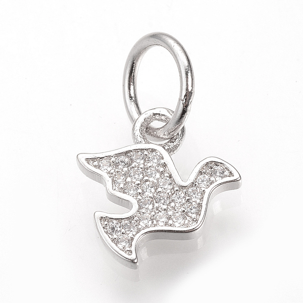 

PandaHall Brass Micro Pave Cubic Zirconia Charms, with Jump Rings, Dove, Platinum, 12x11x1.5mm, Hole: 5.5mm Brass+Cubic Zirconia Bird