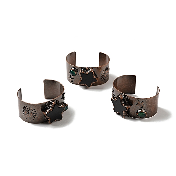 

PandaHall Natural Agate Sun and Star Open Cuff Bangle, Brass Wide Band Chunky Bangle for Women, Red Copper, Cadmium Free & Lead Free, Inner..., Green