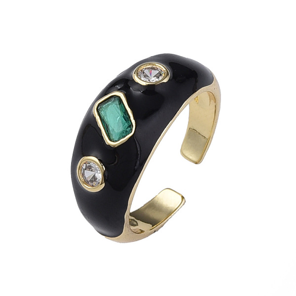 

PandaHall Cubic Zirconia Open Cuff Ring with Enamel, Real 18K Gold Plated Brass Jewelry for Women, Nickel Free, Black, US Size 6 3/4(17.1mm)...