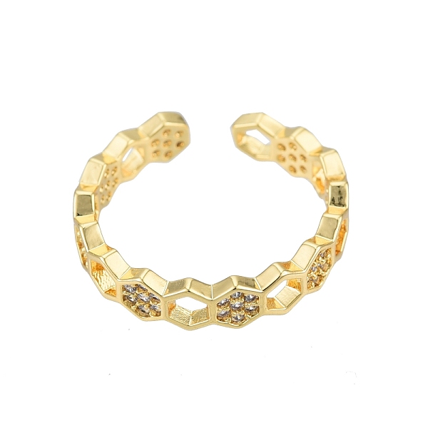 

PandaHall Clear Cubic Zirconia Hexagon Wrap Open Cuff Ring, Brass Jewelry for Woman, Nickel Free, Real 18K Gold Plated, US Size 5 1/2...