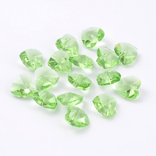 

PandaHall Romantic Valentines Ideas Glass Charms, Faceted Heart Charm, Light Green, 10x10x5mm, Hole: 1mm Glass Heart