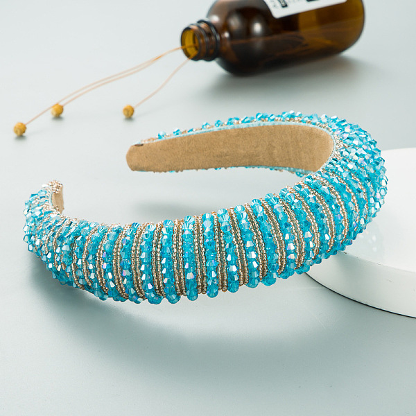 

PandaHall Bling Bling Glass Beaded Hairband, Wide Edge Headwear, Party Hair Accessories for Women Girls, Dark Turquoise, 30mm Glass