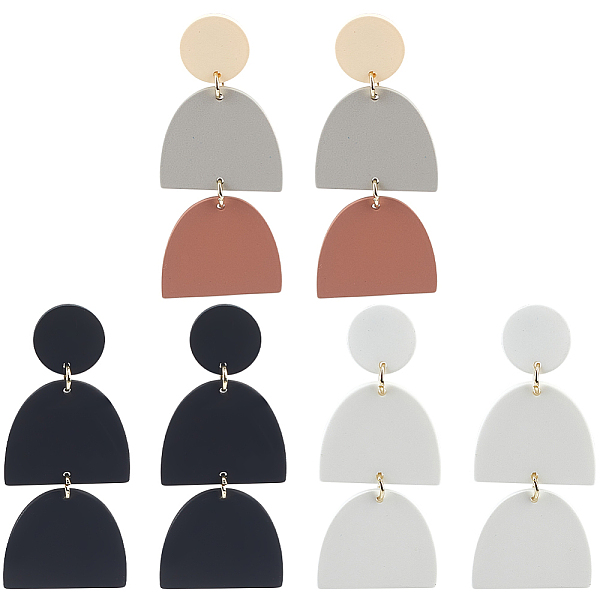 

PandaHall ANATTASOUL 3 Pairs 3 Style Polymer Clay Dangle Stud Earrings with 316 Surgical Stainless Steel Pins, Half Round & Flat Round..., Multicolor