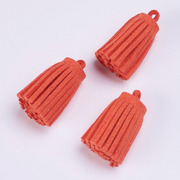 

PandaHall Faux Suede Tassel Pendant Decorations, Coral, 33x13~15mm, Hole: 3~4mm Faux Suede Red