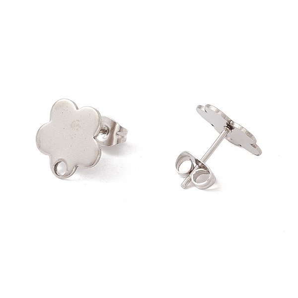 

PandaHall 201 Stainless Steel Stud Earring Findings with Hole, 304 Stainless Steel Pins and Ear Nuts, Flower, Stainless Steel Color, 11x12mm...