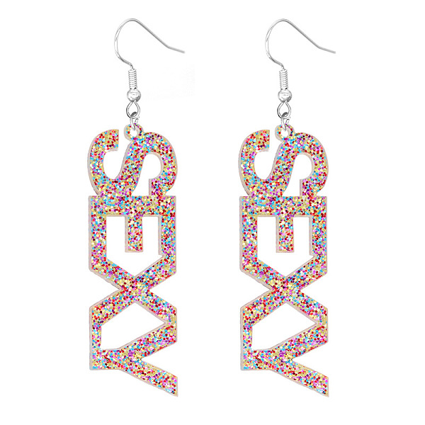

PandaHall Bling Acrylic Word Sexy Dangle Earrings, Platinum Plated Iron Feminism Jewelry for Women, Colorful, 70mm Acrylic
