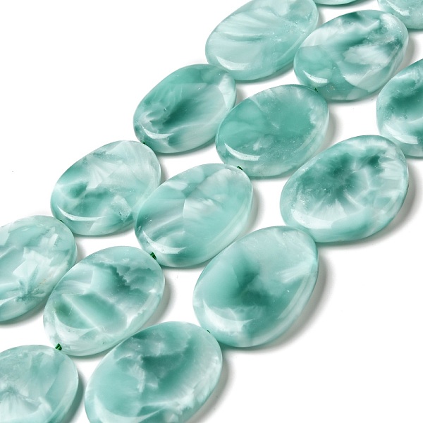 

PandaHall Natural Glass Beads Strands, Grade A, Oval, Aqua Blue, 34~41x26~32x6.5~9mm, Hole: 1.5mm, about 10~11pcs/strand, 15.5~15.7''..., Cyan
