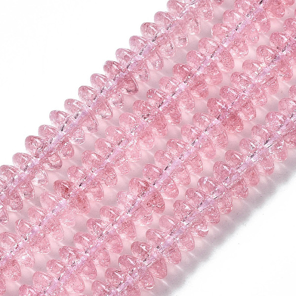 

PandaHall Crackle Glass Beads, Dyed & Heated, Rondelle, Pale Violet Red, 6x3.5mm, Hole: 1.2mm, about 147pcs/strand, 15.23 inch(38.7cm) Glass...